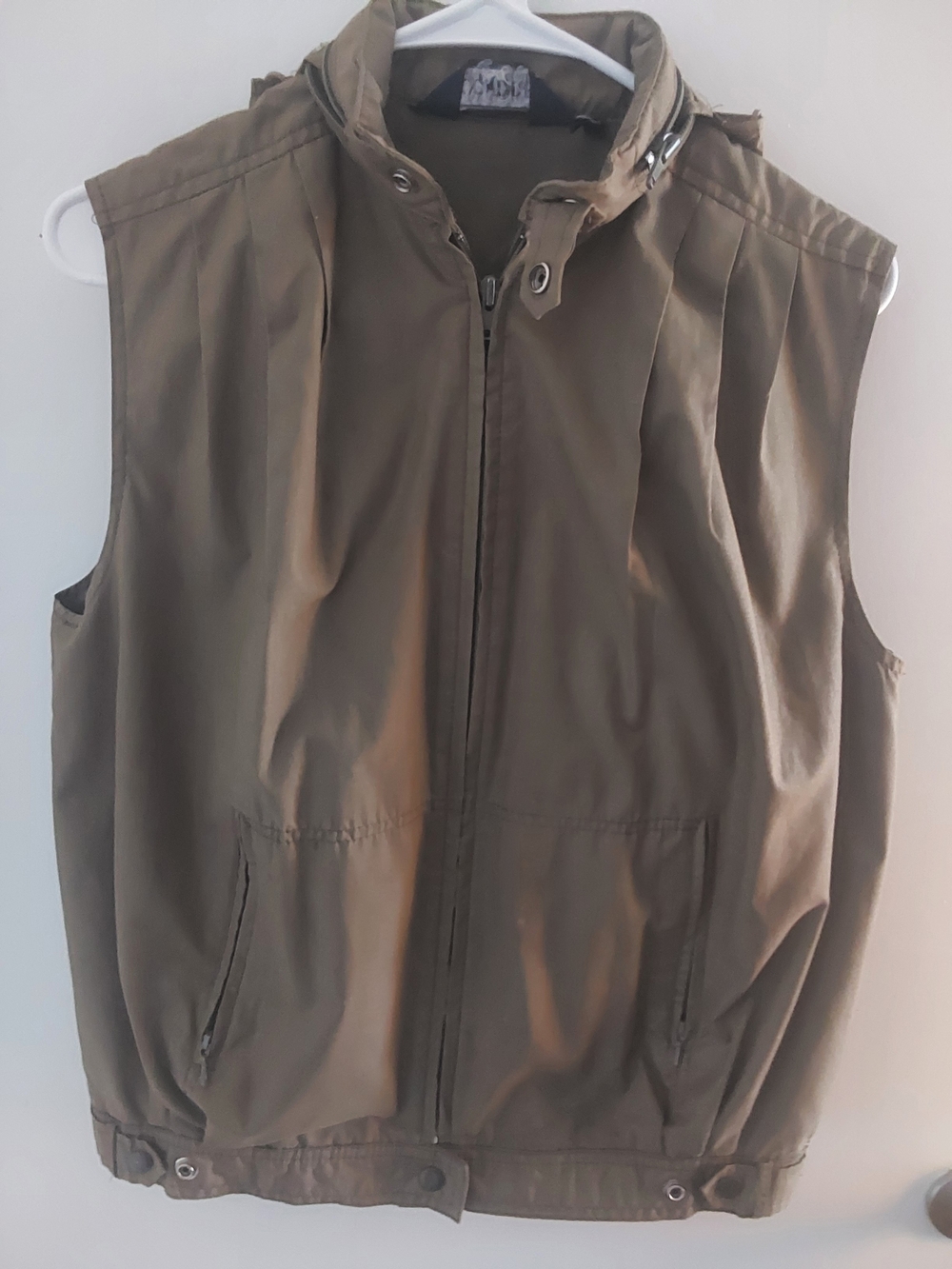 Vintage Condor Winbreaker Hooded Vest, Khaki Green Zip-Front. Size M
